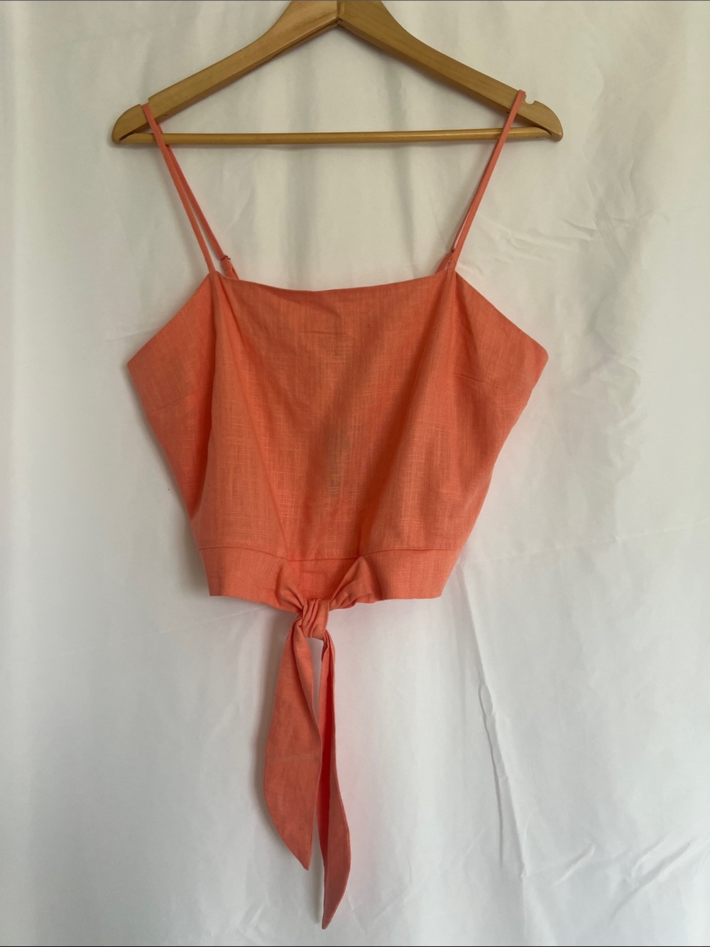 Express Coral Tie-Back Spaghetti Strap Crop Top